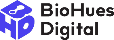 Horizontal full-colour logo of BioHues Digital
